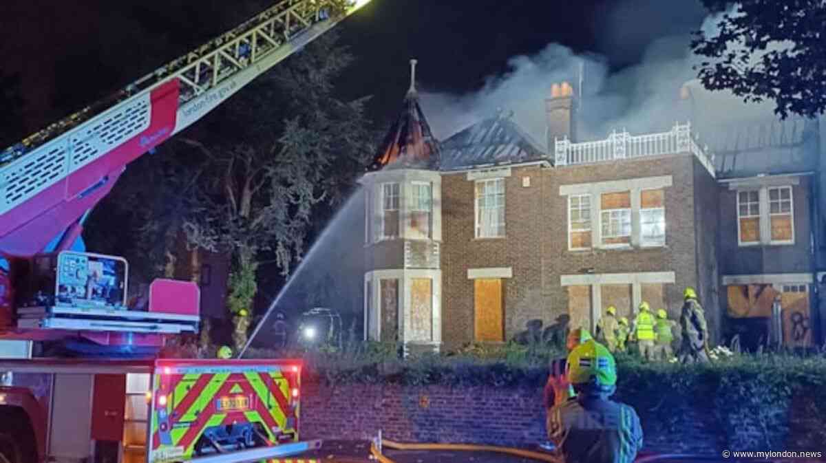 Roof destroyed by fire in derelict Croydon house