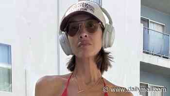 Myleene Klass, 48, poses in a bikini top and denim hotpants as she shoots new Skechers campaign in LA