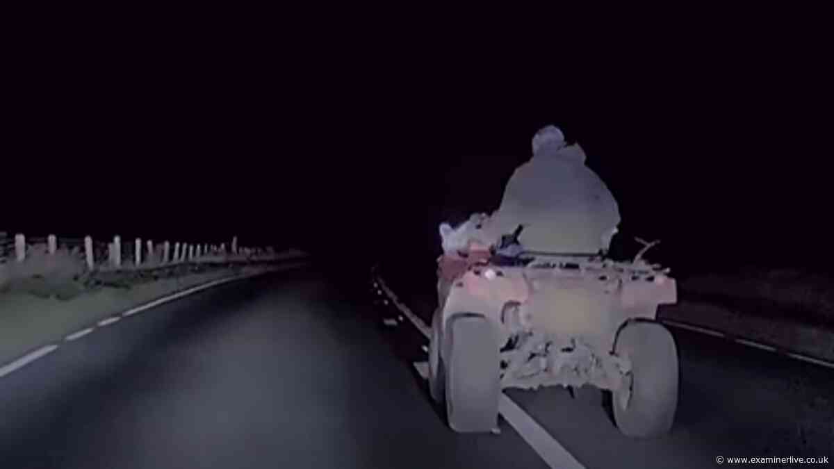 Moment quad biker blocks off police during nervy countryside pursuit