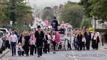 'Fly high princess': Mourners dressed in pink gather for funeral of seven-year-old girl 'murdered' in Middlesbrough house fire with her aunt