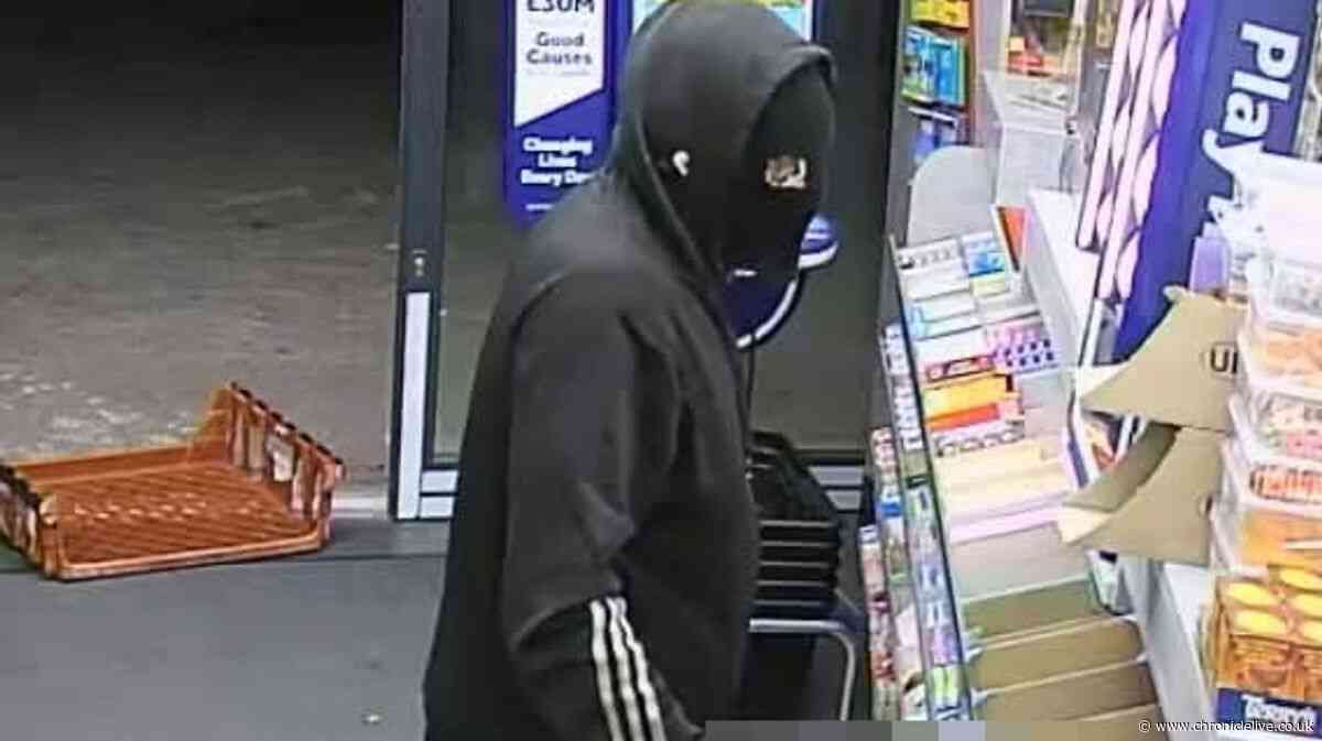Footage shows terrifying moment armed robber threatens staff at North East shop