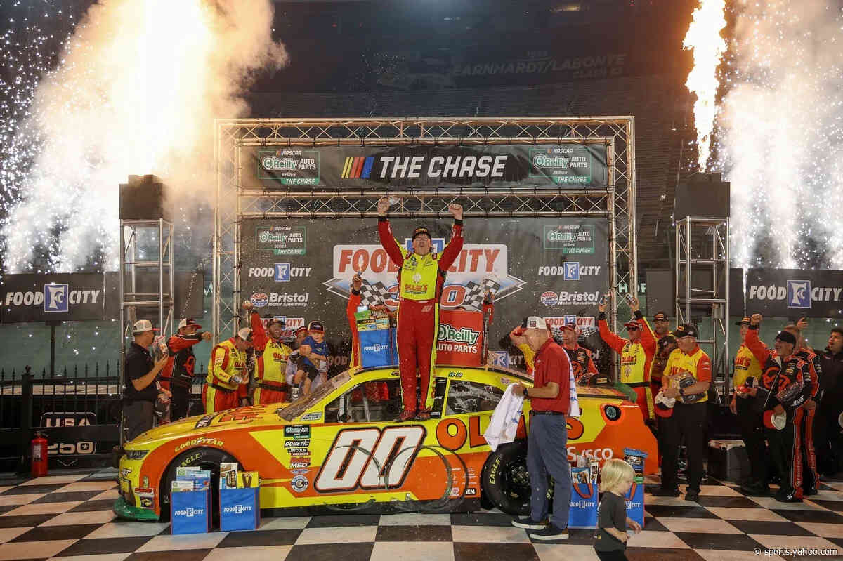 Sheldon Creed charges from 10th to win chaotic Bristol race in overtime as tempers flare