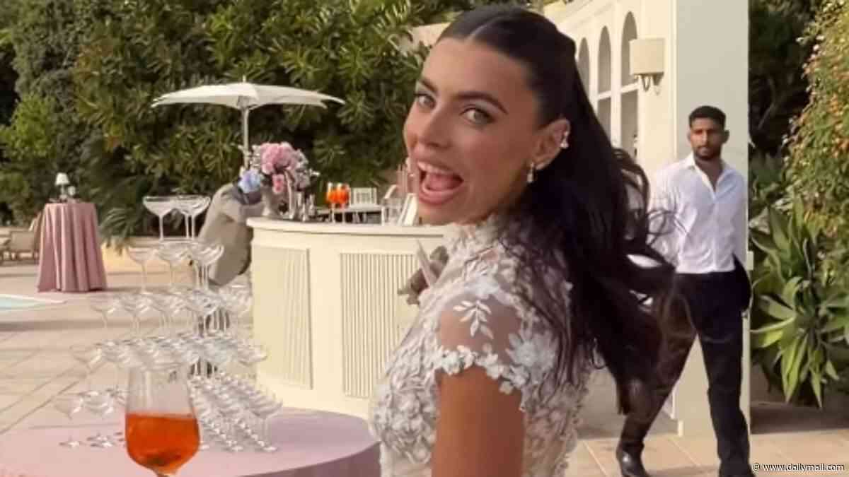 Francesca Allen kicks off her wedding weekend with a VERY lavish welcome drinks overlooking the French Riviera as she stuns in a sheer floral gown