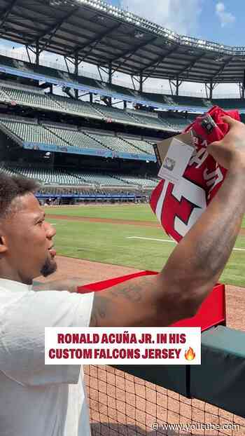 Ronald Acuña Jr. rocking his new custom Falcons jersey 🙌 #nfl #atlantafalcons