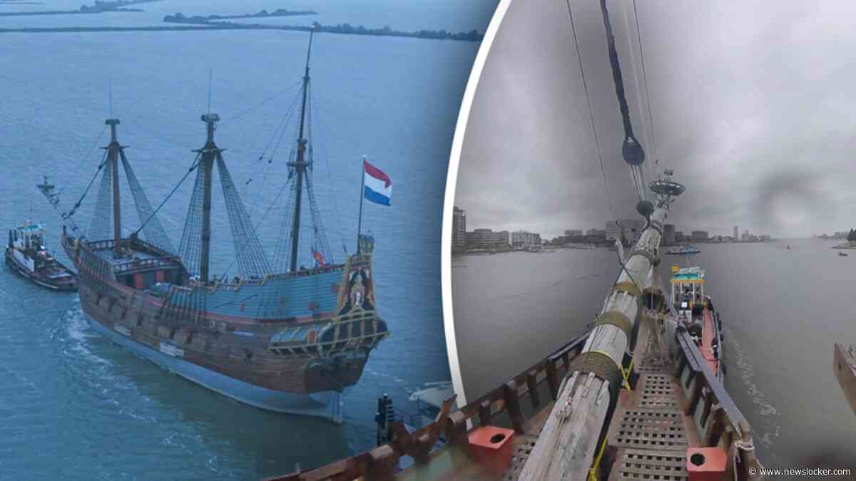Timelapse beelden: replica VOC-schip Batavia komt aan in Amsterdam