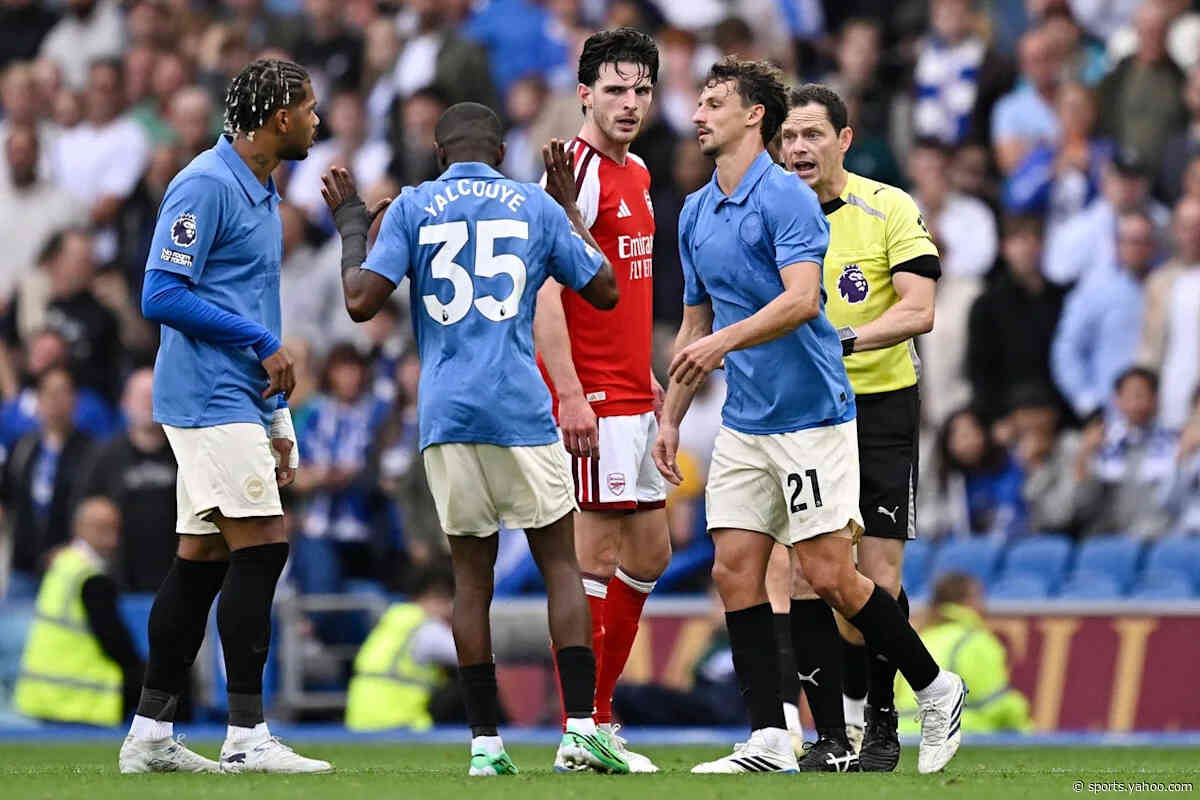 Declan Rice avoids red card for wild kick on Brighton’s Malick Yalcouye in Arsenal defeat