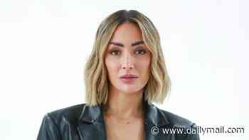 Frankie Bridge shows off her abs in a tiny black bra and leather jacket as she hosts London Fashion Week event