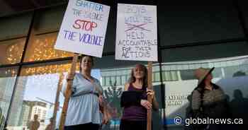 Protesters gather in Edmonton before Oilers game