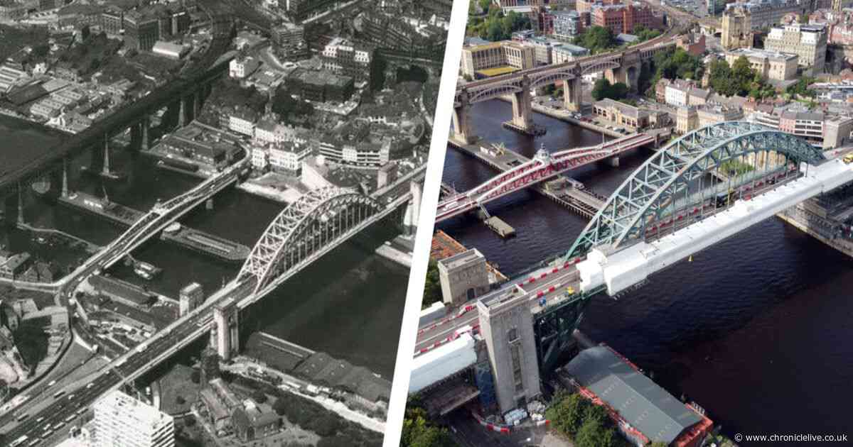 Aerial photographs showing iconic locations in the North East then and now