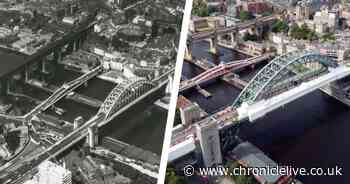 Aerial photographs showing iconic locations in the North East then and now