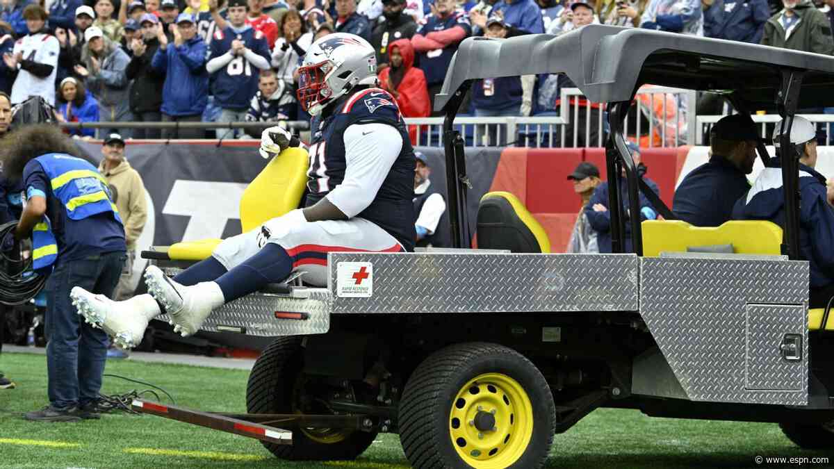 Patriots starting RG Onwenu carted off with ankle injury