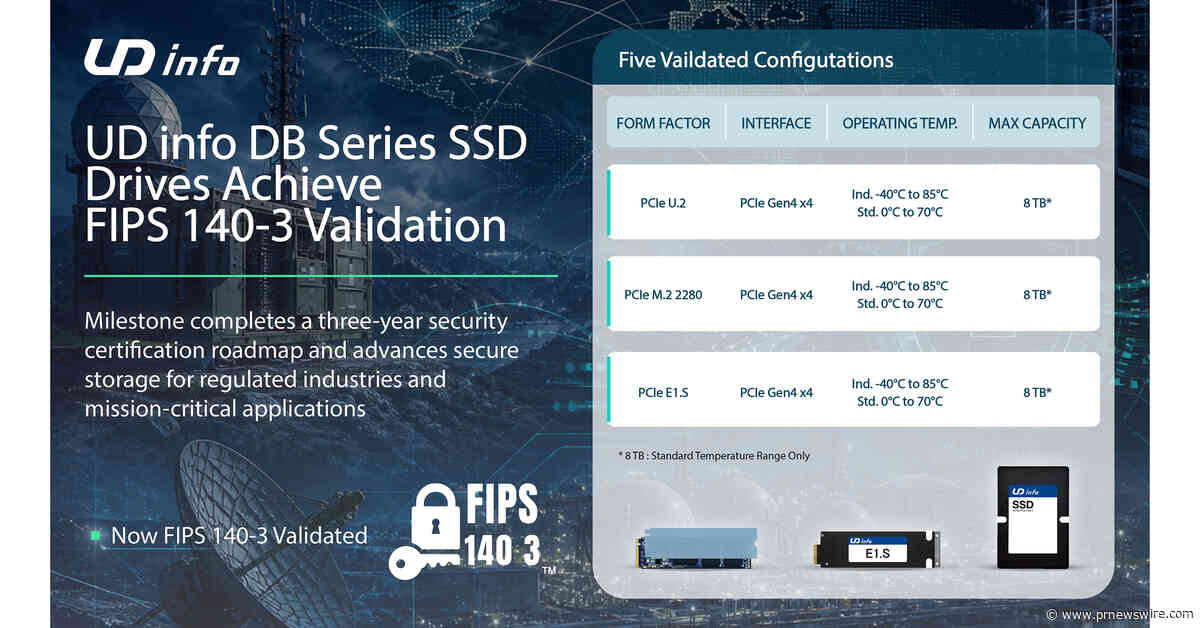 UD Info DB Series SSD Drives Achieve FIPS 140-3 Validation