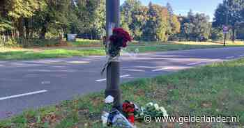 Bloemen aan lantaarnpaal waar motorrijder (41) uit Velp verongelukte