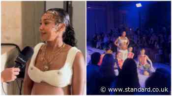 Celebrity Traitors star stuns at London Fashion Week with ‘breast milk’ moment