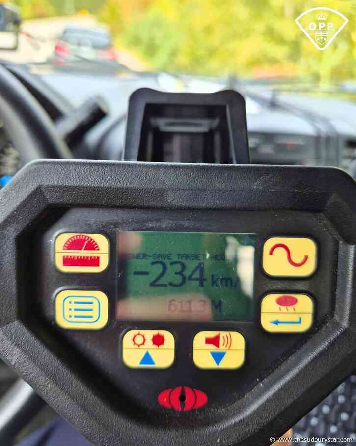 Sudbury speed demon clocked going 234/km hour in a 100km/h zone