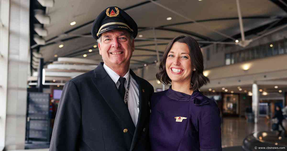 Flight attendant joins her pilot father for his final Delta flight