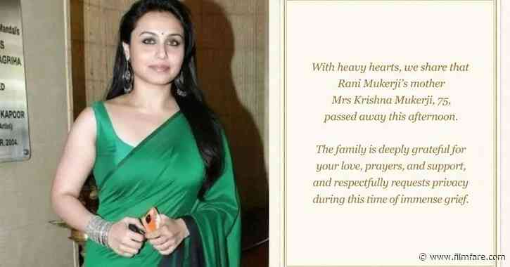 Rani Mukerjis Mother Krishna Mukerji Passes Away At The Age of 75