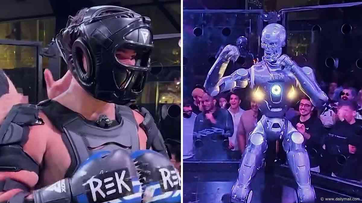 Man vs robot: Influencer takes on 6ft humanoid in a terrifying cage fight - and it doesn't end well for him