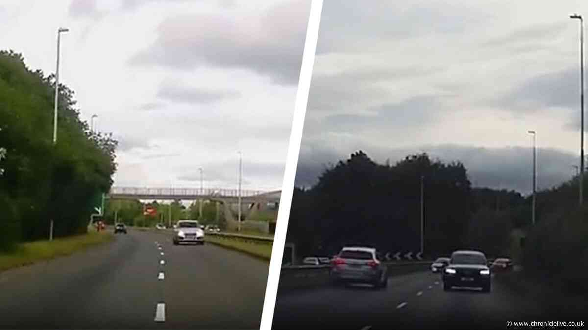 Moment North East driver fleeing cops put lives at risk driving down dual carriageway wrong way
