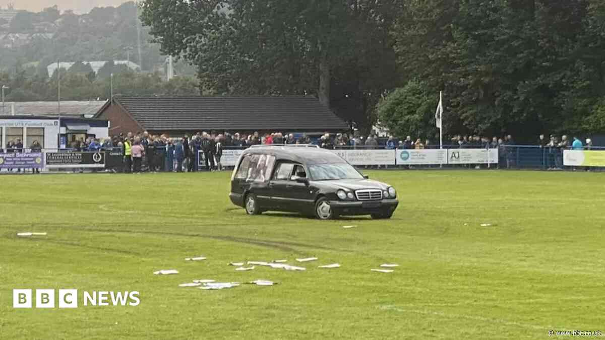 Five charged over football pitch hearse disorder