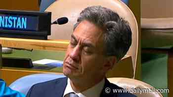 Who's a sleepy Ed? Foreign Secretary Miliband seemingly struggles to stay awake during Burnham's first speech to the United Nations General Assembly