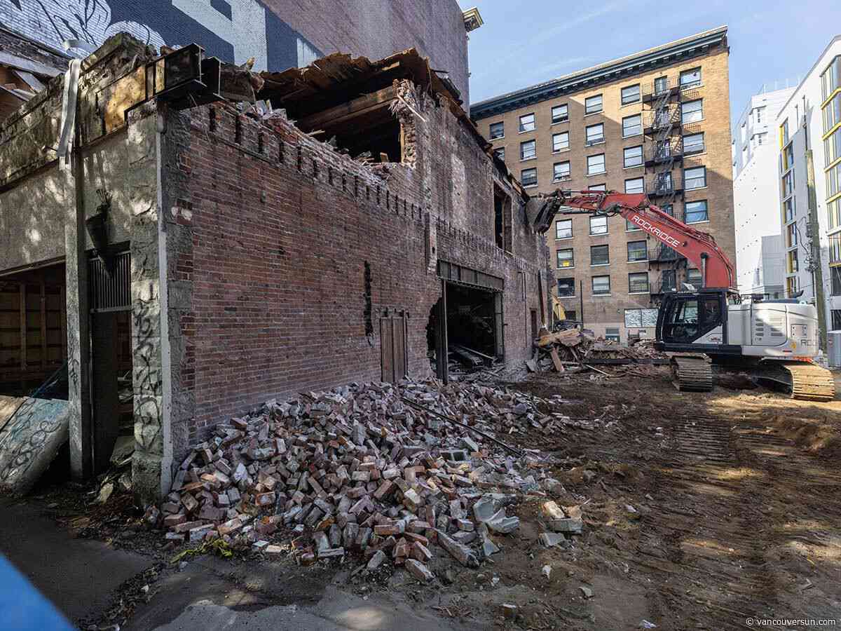 Historic building with stone facade torn down on Vancouver's Main Street
