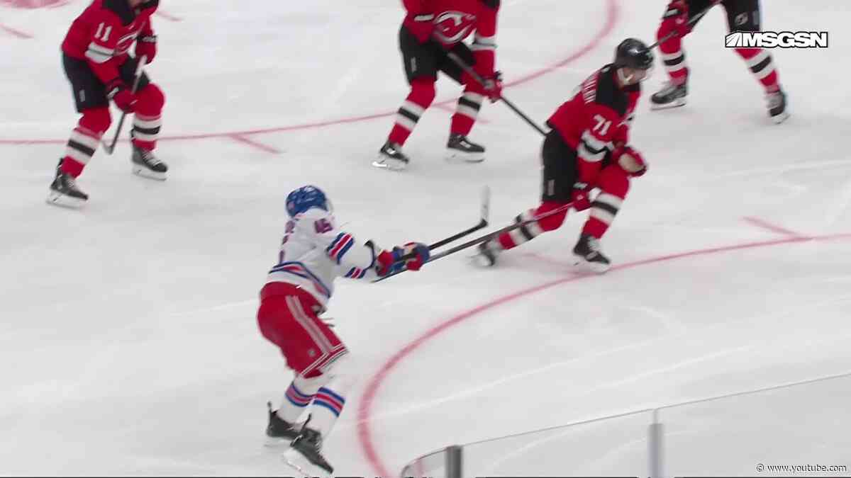 Drew Fortescue scores a goal against the New Jersey Devils