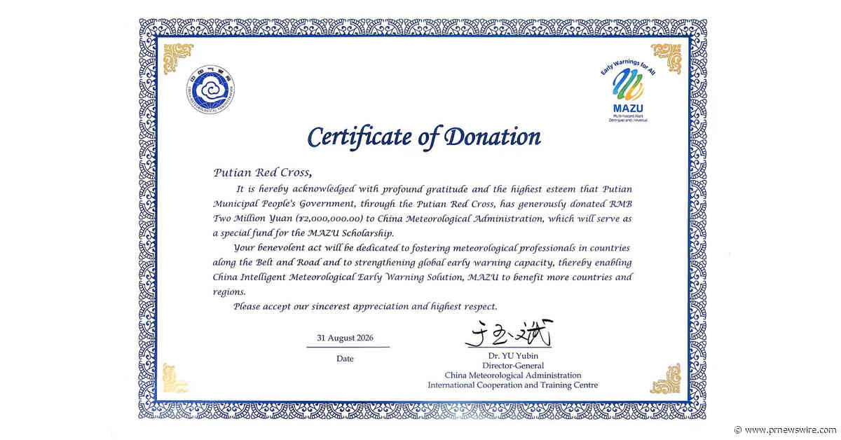 Xinhua Silk Road: Scholarship for MAZU meteorological early-warning solutions receives donations from BOC, Putian merchants
