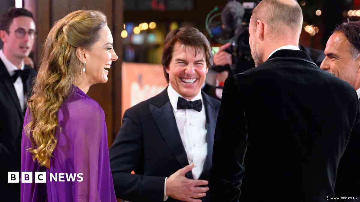 Prince and Princess of Wales share a laugh with Tom Cruise at film premiere