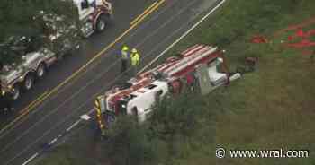 Firetruck on its side in Clayton blocks Covered Bridge Road