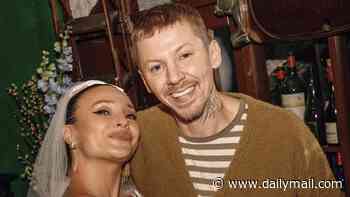 TV chef Gizzi Erskine wears a bridal veil as she parties with Professor Green at her 'sleazy and messy' hen do ahead of wedding to punk rocker Matt Turner