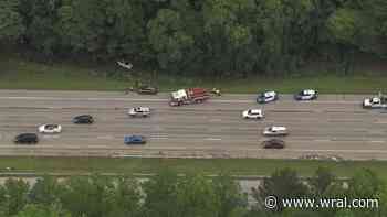 Car crashes into treeline off I-40 in Cary
