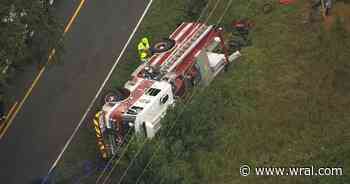 New $950,000 Clayton fire truck overturns, blocks road