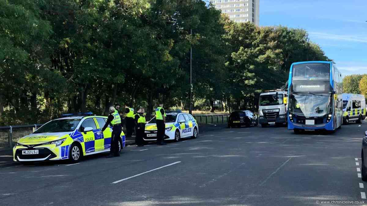North East bus crash saw one taken to hospital and road closed