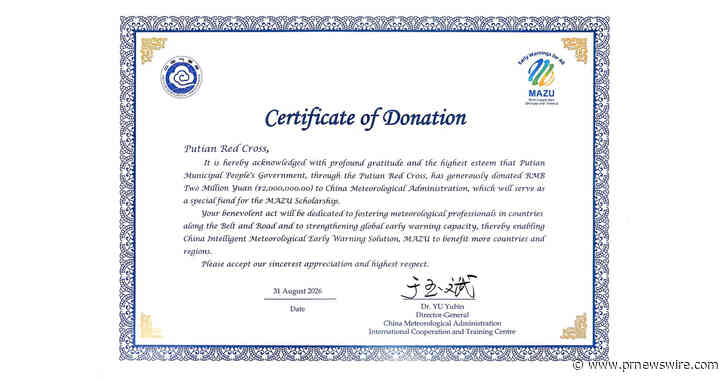 Xinhua Silk Road : Le programme de bourses dédié aux solutions d'alerte météorologique de MAZU bénéficie de dons de la part de la BOC et de commerçants de Putian