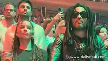 Lenny Kravitz shows off his dance moves as he supports daughter Zoë at Harry Styles' New York gig