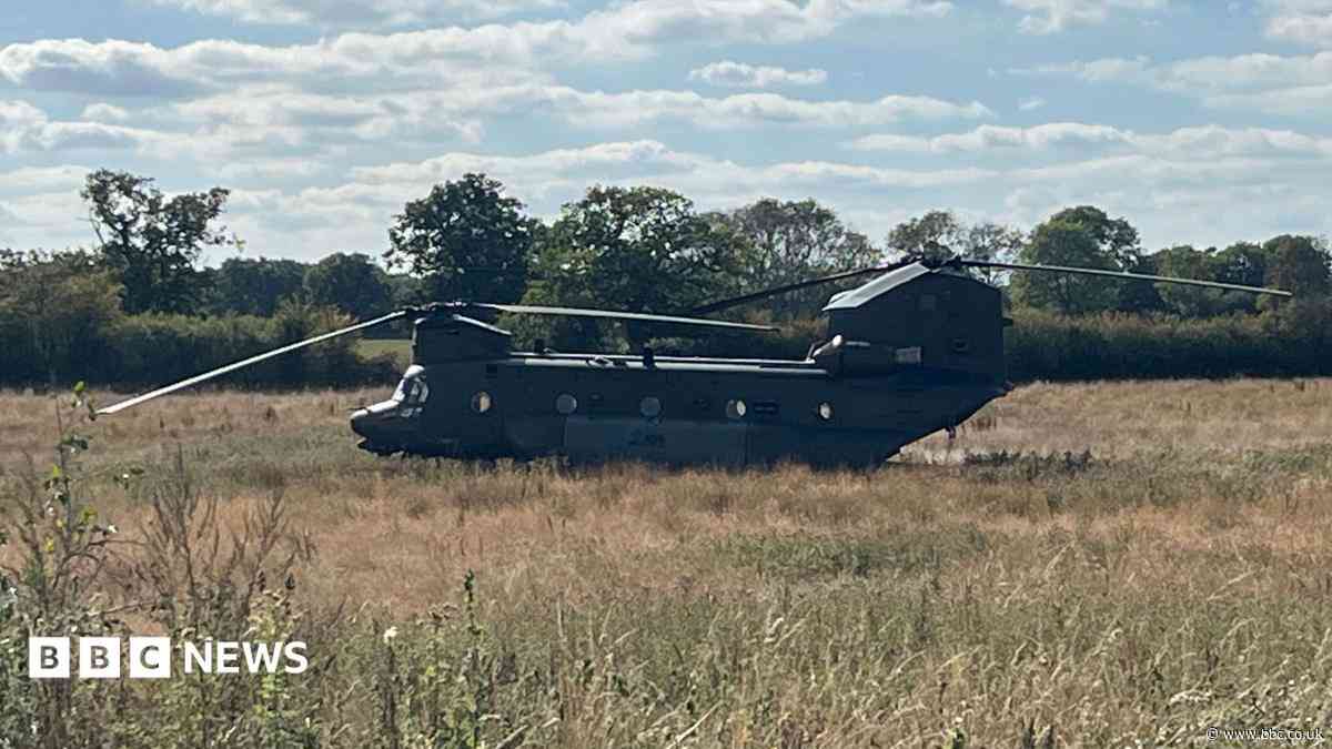 Chinook helicopter lands in field after bird strike