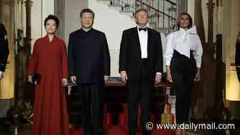 Trump heaps praise on 'truly outstanding' Xi with gracious speech as patriotic gift to China's leader is revealed at lavish black-tie state dinner featuring DC elite and business titans