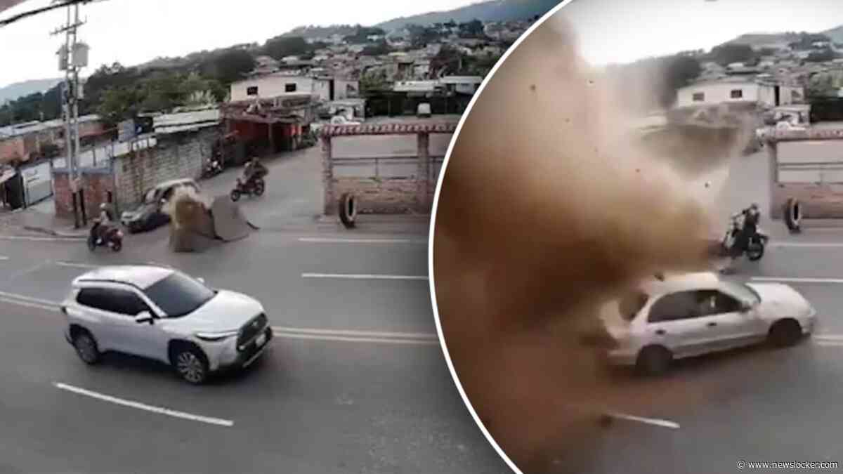 Hogedrukleiding springt en spuit bijna auto van de weg in Venezuela