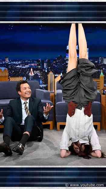 #CaraDelevingne demonstrates her pre-show headstand ritual! #FallonTonight