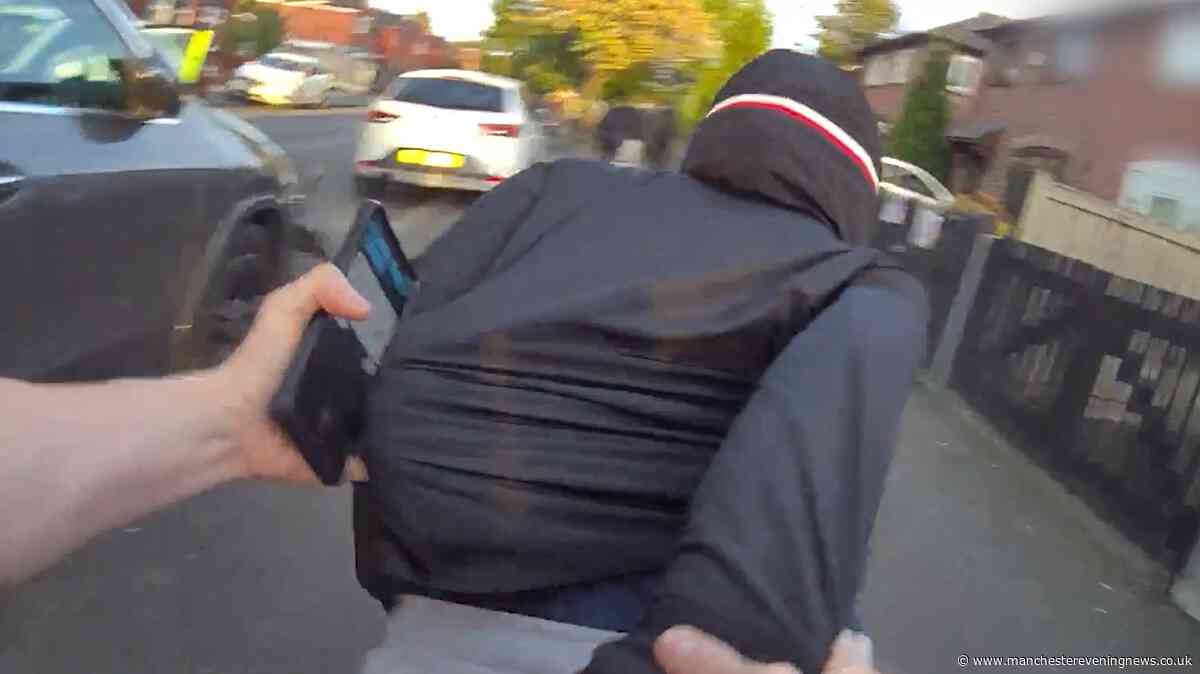 Moment police chase down e-bike pair armed with weapons