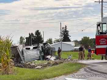 Semi-truck rolls onto its side, injuring 2 in southeast Allen County crash