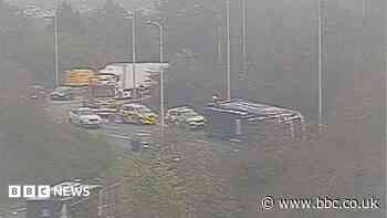 Overturned lorry causes delays on A453 near airport