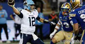 Winnipeg Blue Bombers start strong, finish flat in 30-28 loss to Argonauts