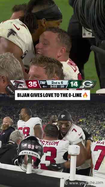 Bijan Robinson gives love to the O-line after a big performance on Thursday Night Football #nfl