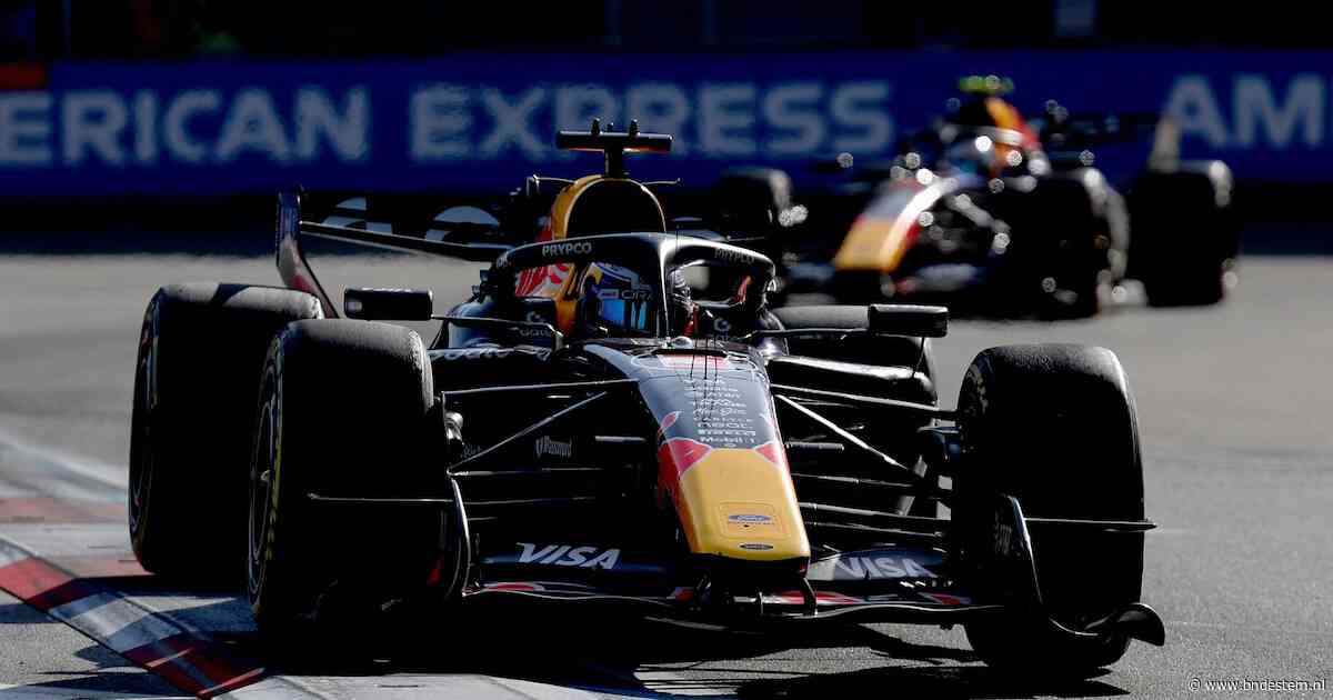 Max Verstappen komt net tekort voor zege in Bakoe, George Russell blijft Nederlander een tiende voor