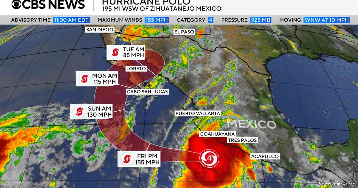 Hurricane Polo is a strong Category 4 storm off Mexico. See its path.