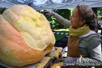 Gigantische Kürbisse verwandelt: Künstler schnitzen Saurier und mehr in Lichtenwalde