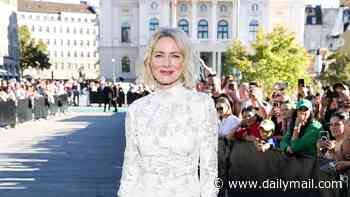Naomi Watts is the epitome of chic in a white lace co-ord as she wins the Golden Eye Award for new film The Housewife at the Zurich Film Festival