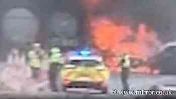 Crash sparks fireball as two cars burst into flames with A9 closed in both directions